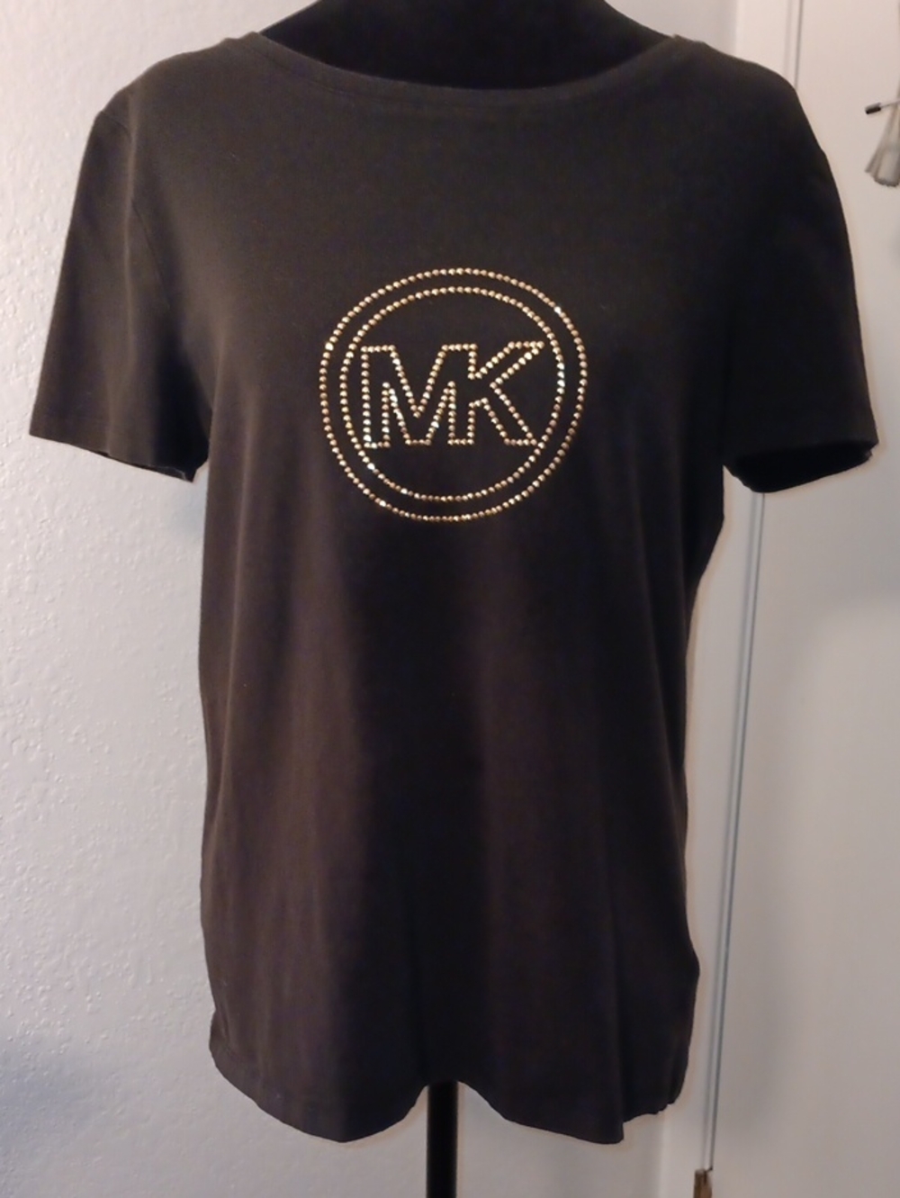 Michael Kors Black Tee with Gold Studded MK Emblem - Picture 1 of 10
